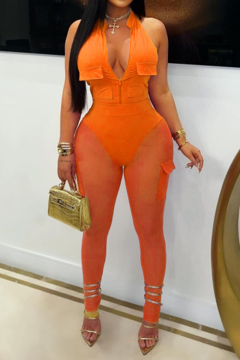 sexy plus size slight stretch sleeveless bodysuit see-through mesh leggings set