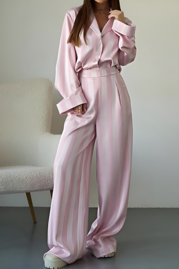 stylish non-stretch satin long sleeve top & pants set