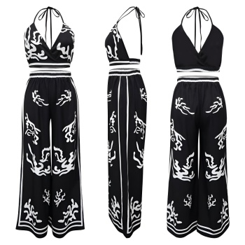 Stylish plus size non-stretch tatting positioning print vest & pants set