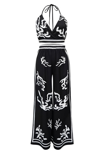 Stylish plus size non-stretch tatting positioning print vest & pants set