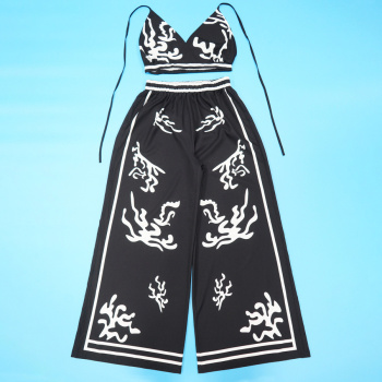 Stylish plus size non-stretch tatting positioning print vest & pants set