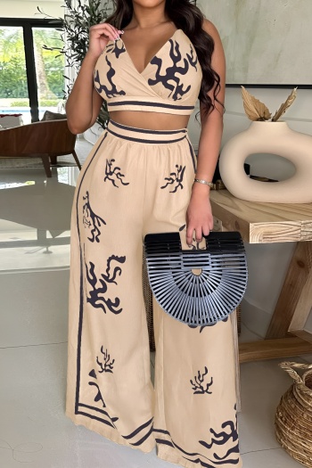 Stylish plus size non-stretch tatting positioning print vest & pants set