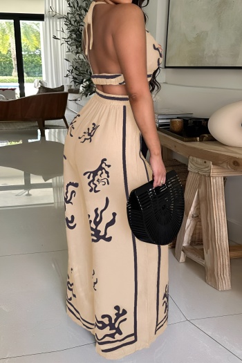 Stylish plus size non-stretch tatting positioning print vest & pants set