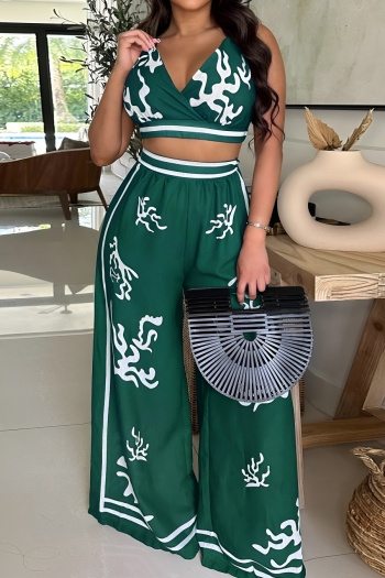 Stylish plus size non-stretch tatting positioning print vest & pants set