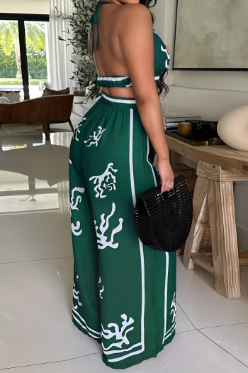 Stylish plus size non-stretch tatting positioning print vest & pants set