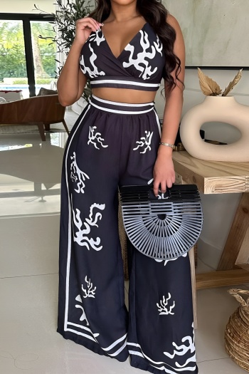 Stylish plus size non-stretch tatting positioning print vest & pants set