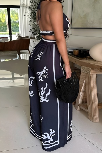 Stylish plus size non-stretch tatting positioning print vest & pants set