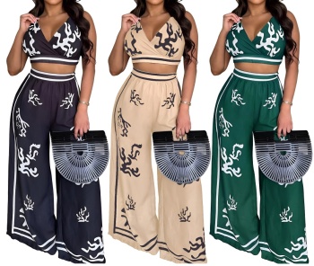 Stylish plus size non-stretch tatting positioning print vest & pants set