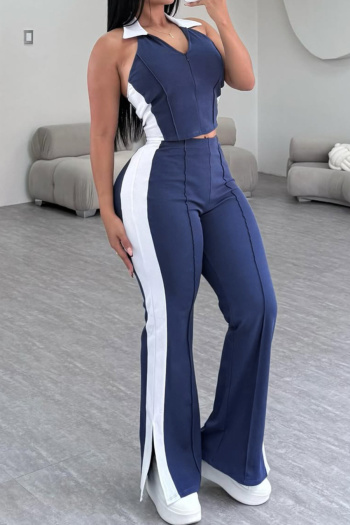 casual plus size slight stretch contrast color v-neck pants sets new add colors