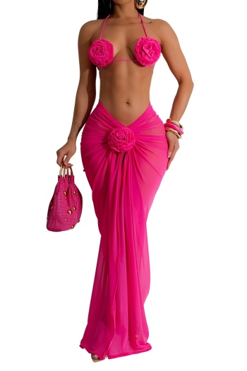 sexy plus size slight stretch three-dimensional floral decor three-piece set