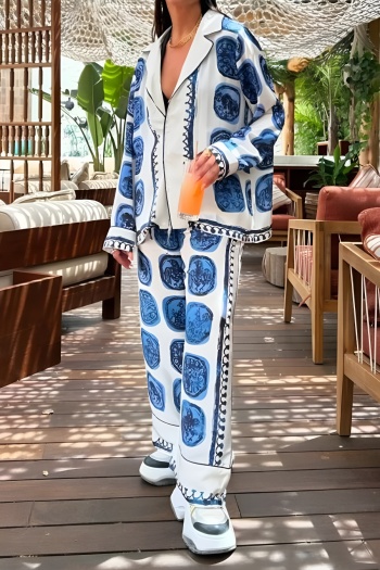 casual plus size non-stretch printed loose shirt and pants set