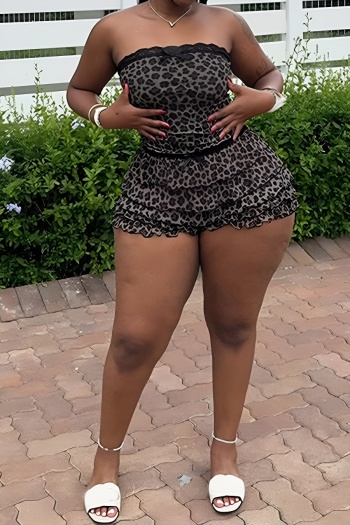 sexy slight stretch tube design lace trim leopard printing shorts sets