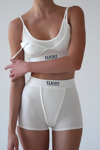 sports slight stretch lettering suspenders fake two pieces set