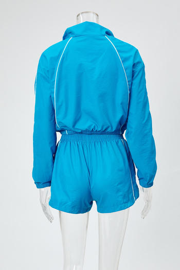 Casual plus size non-stretch striped zip-up top and shorts set new add color