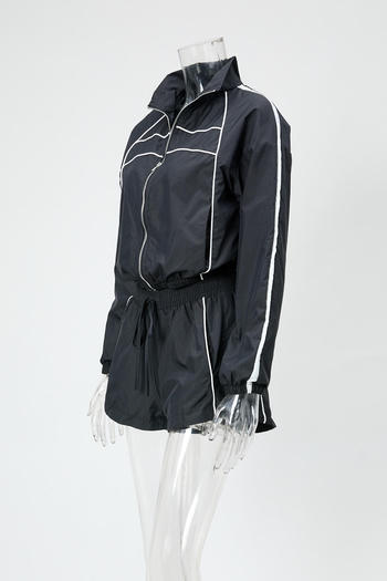 Casual plus size non-stretch striped zip-up top and shorts set new add color