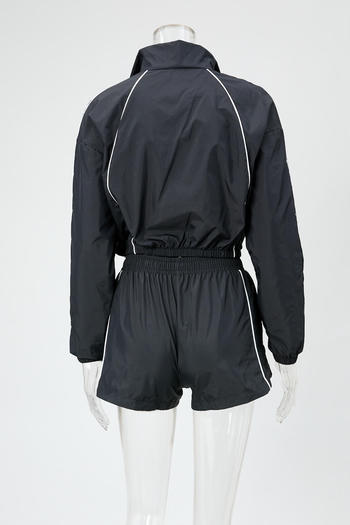 Casual plus size non-stretch striped zip-up top and shorts set new add color