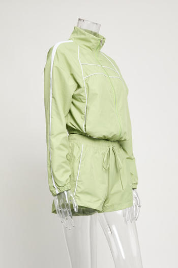 Casual plus size non-stretch striped zip-up top and shorts set new add color