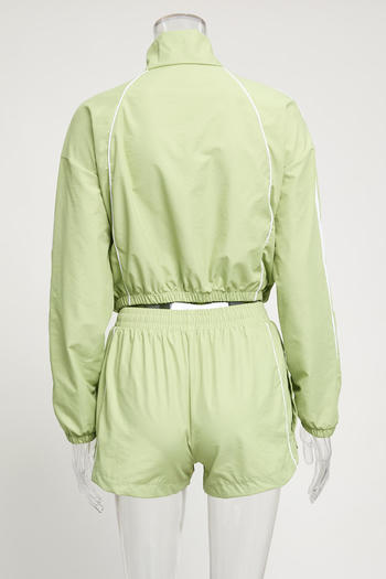 Casual plus size non-stretch striped zip-up top and shorts set new add color