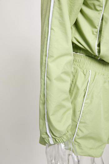 Casual plus size non-stretch striped zip-up top and shorts set new add color