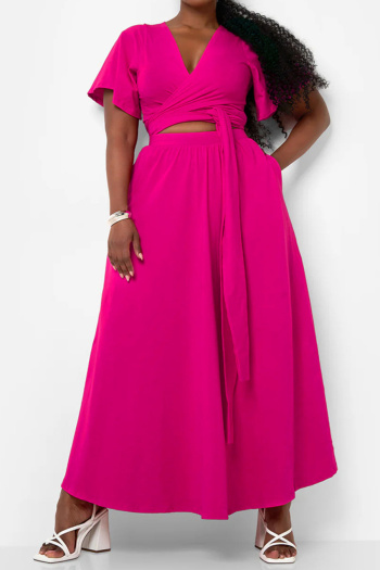 casual plus size slight stretch 3 colors solid color maxi skirt sets