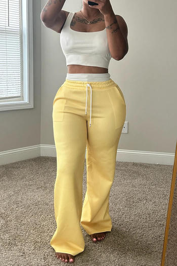 casual plus size slight stretch simple crop vest high waist pants set