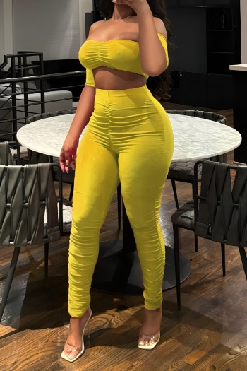 sexy plus size slight stretch 4 colors shirring slim fit off shoulder pants set