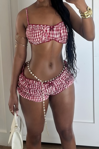 sexy slight stretch lattice printing shirring shorts sets