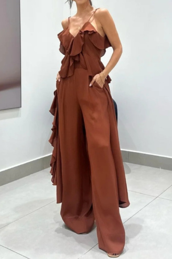holiday casual non stretch chiffon ruffle design vest&pants two piece set