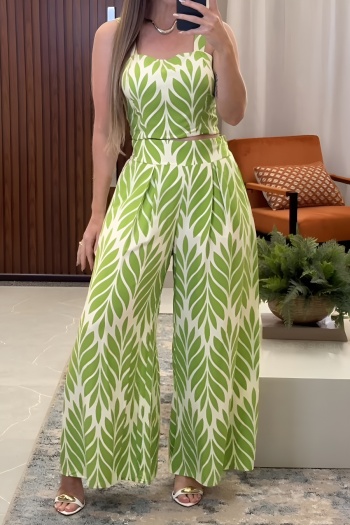 holiday slight stretch flower printing vest&pants two piece set