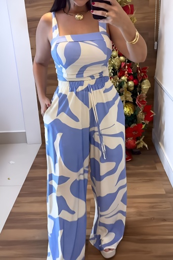 holiday casual slight stretch batch printing vest&pants two piece sets