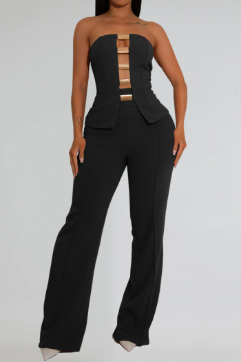 stylish plus size non-stretch tube top slit hollow vest high waist pants set