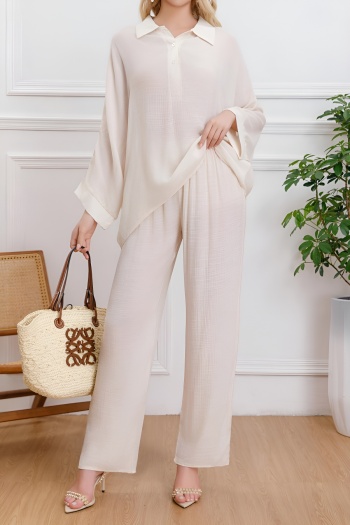 stylish slight stretch 4 colors long sleeve blouse & pants set