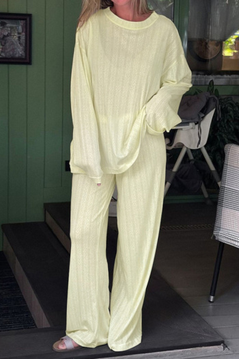 stylish slight stretch pure color jacquard long sleeve top & pants set