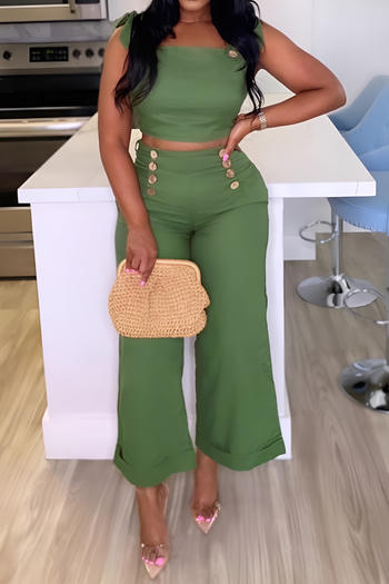 casual plus size non-stretch solid color sling crop vest wide-leg pants set