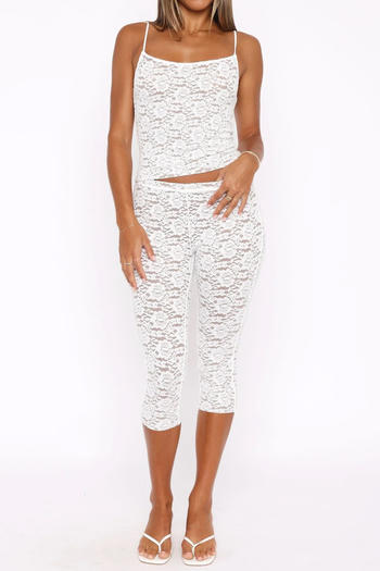 sexy slight stretch sling tight lace see-through cropped pants set