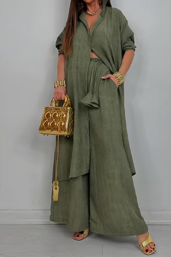 casual non-stretch lapel solid color drawstring pants sets
