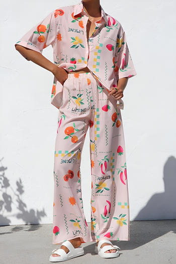 casual non-stretch graphic printing short sleeve blouse & pants set