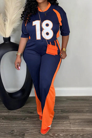 casual plus size slight stretch contrast color digital print pants set