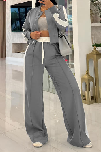 casual plus size slight stretch contrast color high waist wide leg pants set