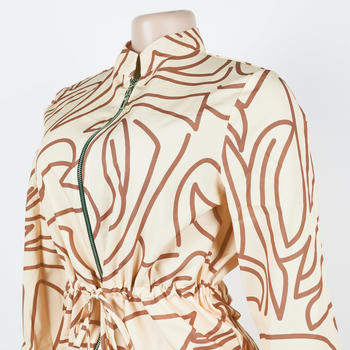 Casual plus size non-stretch zip-up drawstring batch printing pants set #2