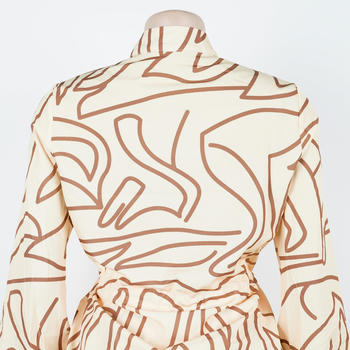 Casual plus size non-stretch zip-up drawstring batch printing pants set #2