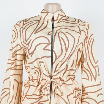 Casual plus size non-stretch zip-up drawstring batch printing pants set #2