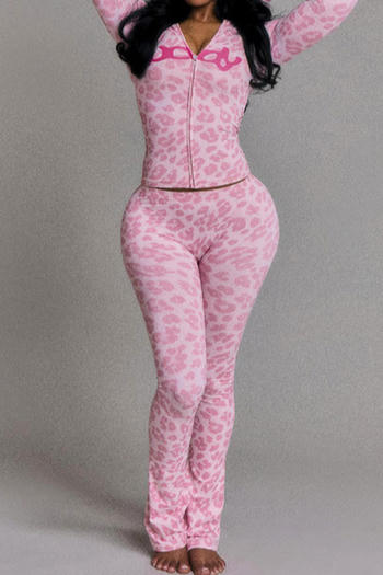 casual slight stretch leopard letter printing hooded pants sets