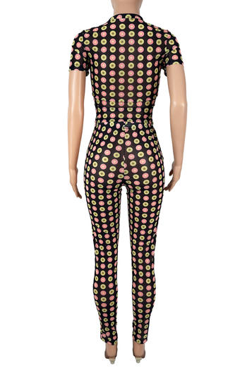 Sexy slight stretch colorful polka dot printed mesh slim pants set
