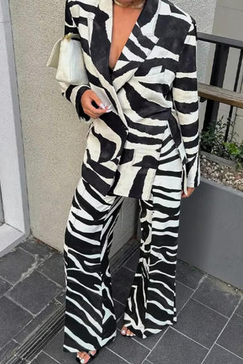 casual non-stretch zebra printing suit collar pants sets