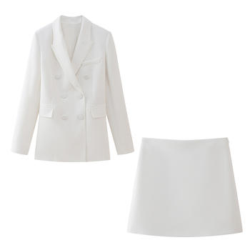 casual non-stretch solid color suit collar zip-up mini skirt sets