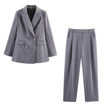 casual non-stretch solid color suit collar double-breasted pants sets