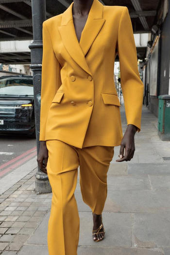 casual non-stretch suit collar solid color with shoulder pads pants sets