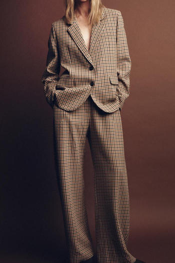 casual non-stretch lattice printing suit collar pants sets