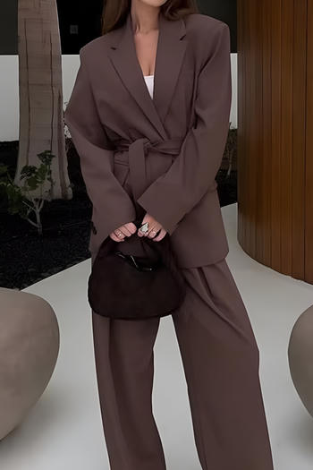 casual non-stretch suit collar with belt loose pants sets